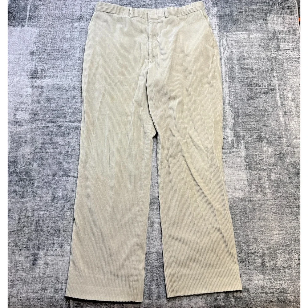 VTG Lands End Corduroy Pants Mens Fits‎ 36x31 Cream Wide Wale Field Trousers USA